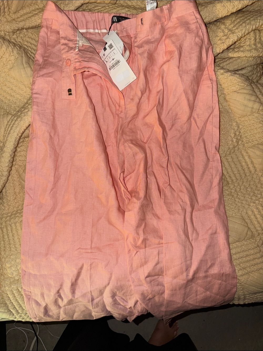 Coral Pink Linen-Blend pants